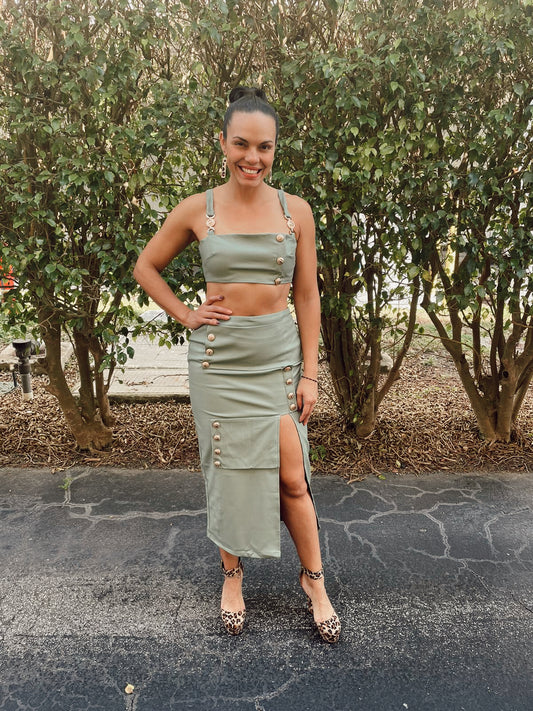 Rosalia Faux Leather Crop Top and Midi Skirt