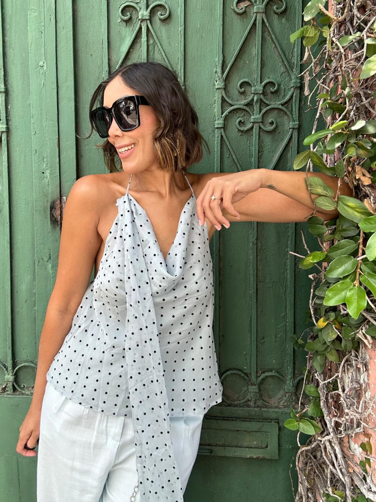 The Scarf Detail Dot Top