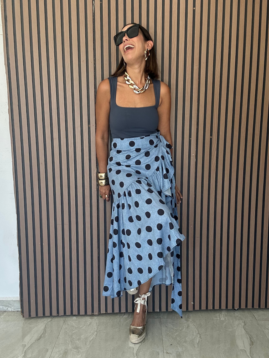 Passion Polkadot Wrap Around Midi Skirt