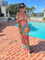 Sea of Hibiscus Frilly Hem Maxi Dress
