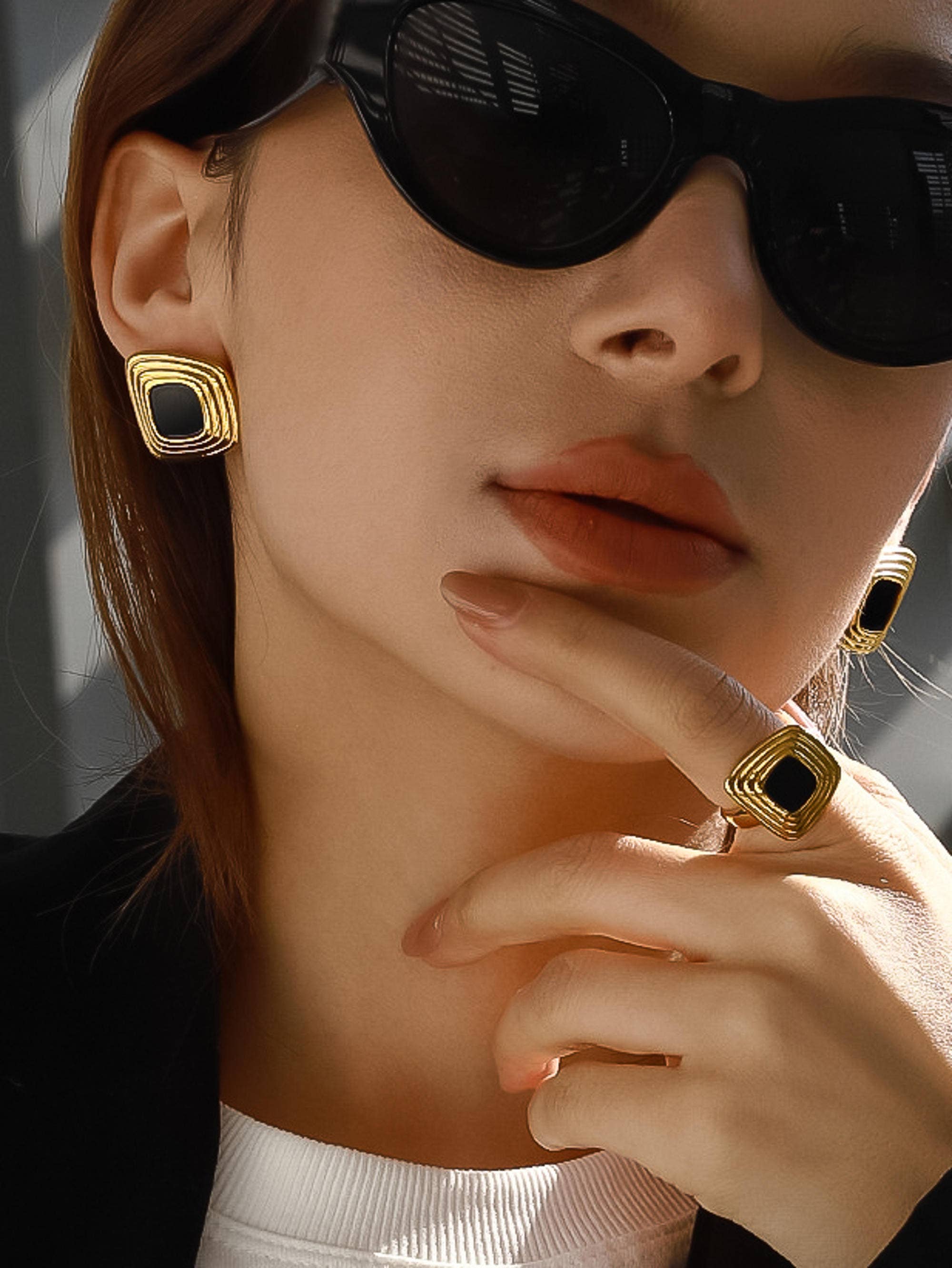 Solenne 18K Gold Non-Tarnish Enamel Square Earrings