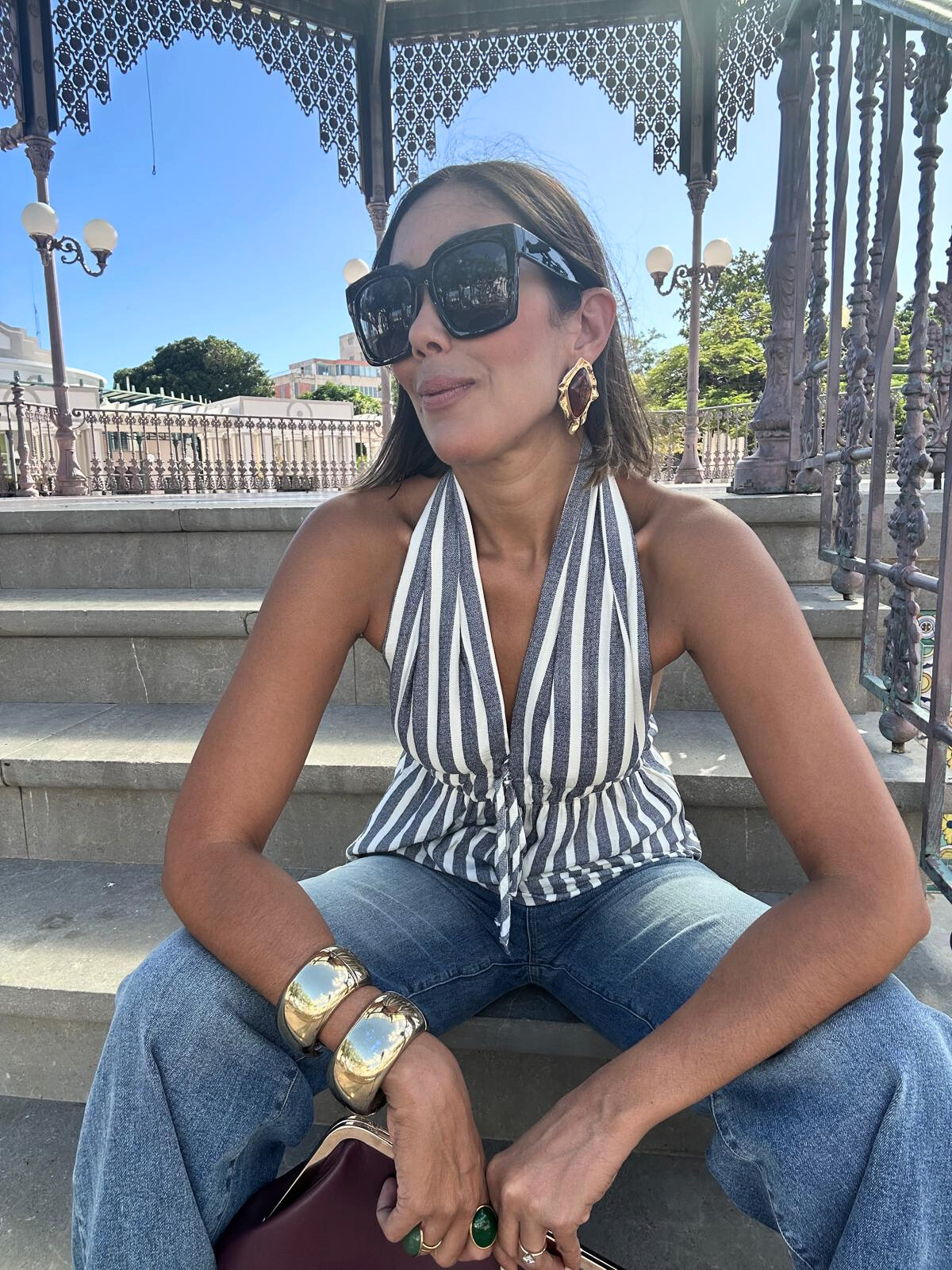 Saltwater Stripe Halter Neck Shirred Top