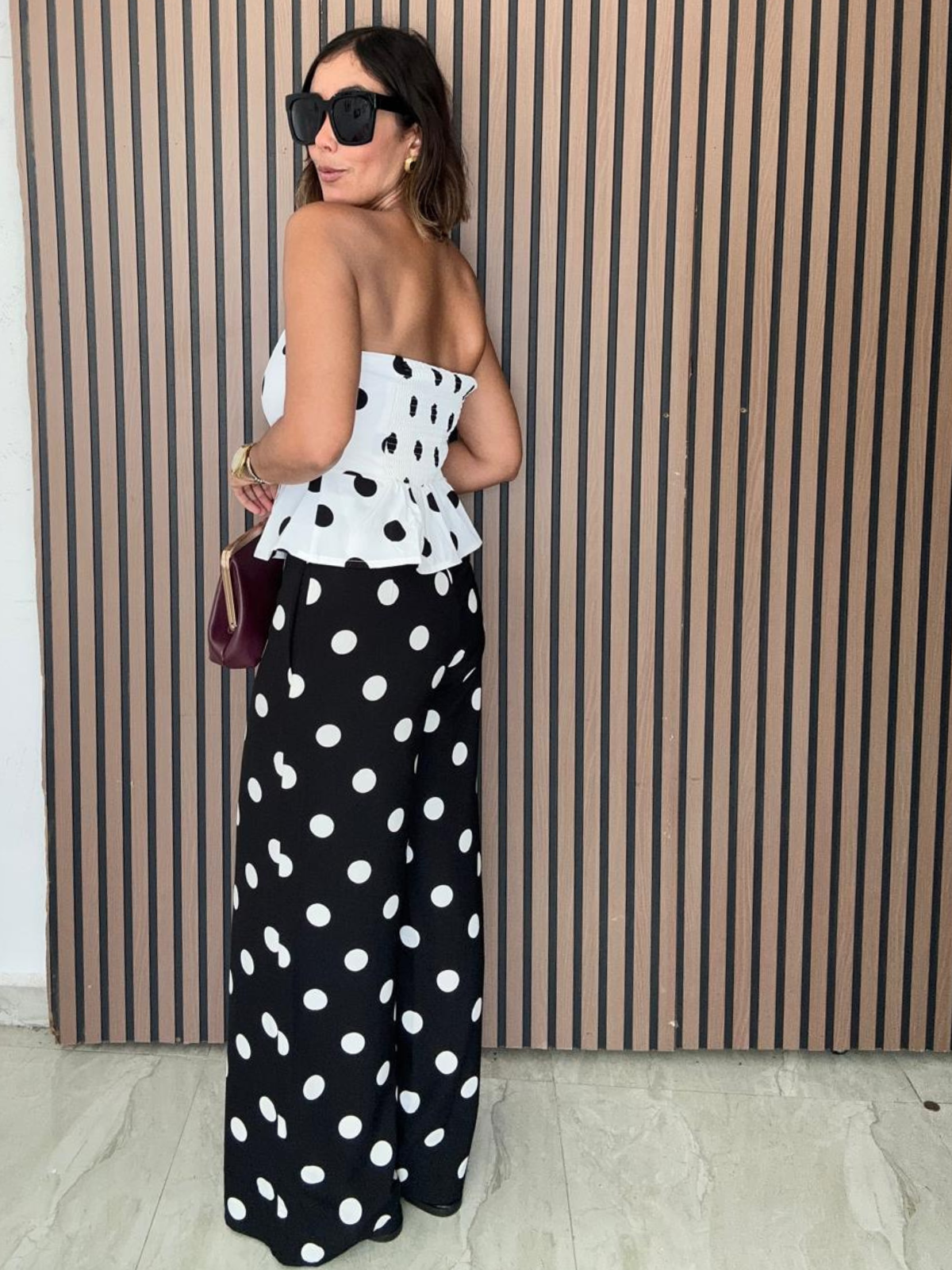 Sara Polka Dot Peplum Strapless Top