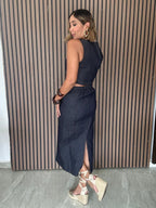 The Indigo Blue Hour Denim Vest and Skirt Set