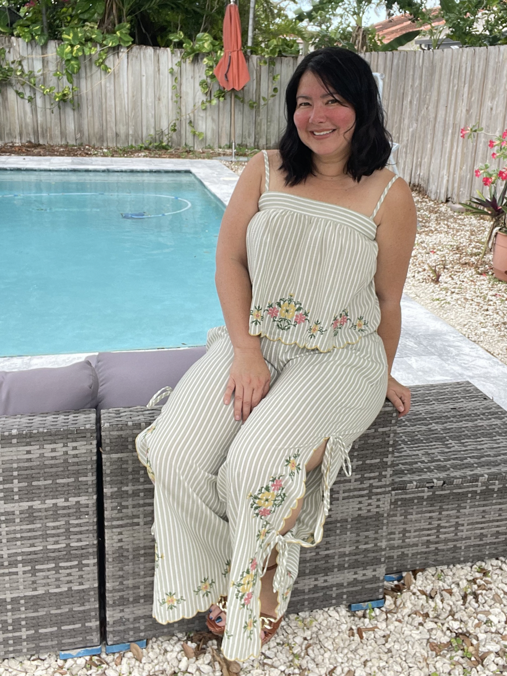 Bloomline Embroidered Stripe Top and Pants Set