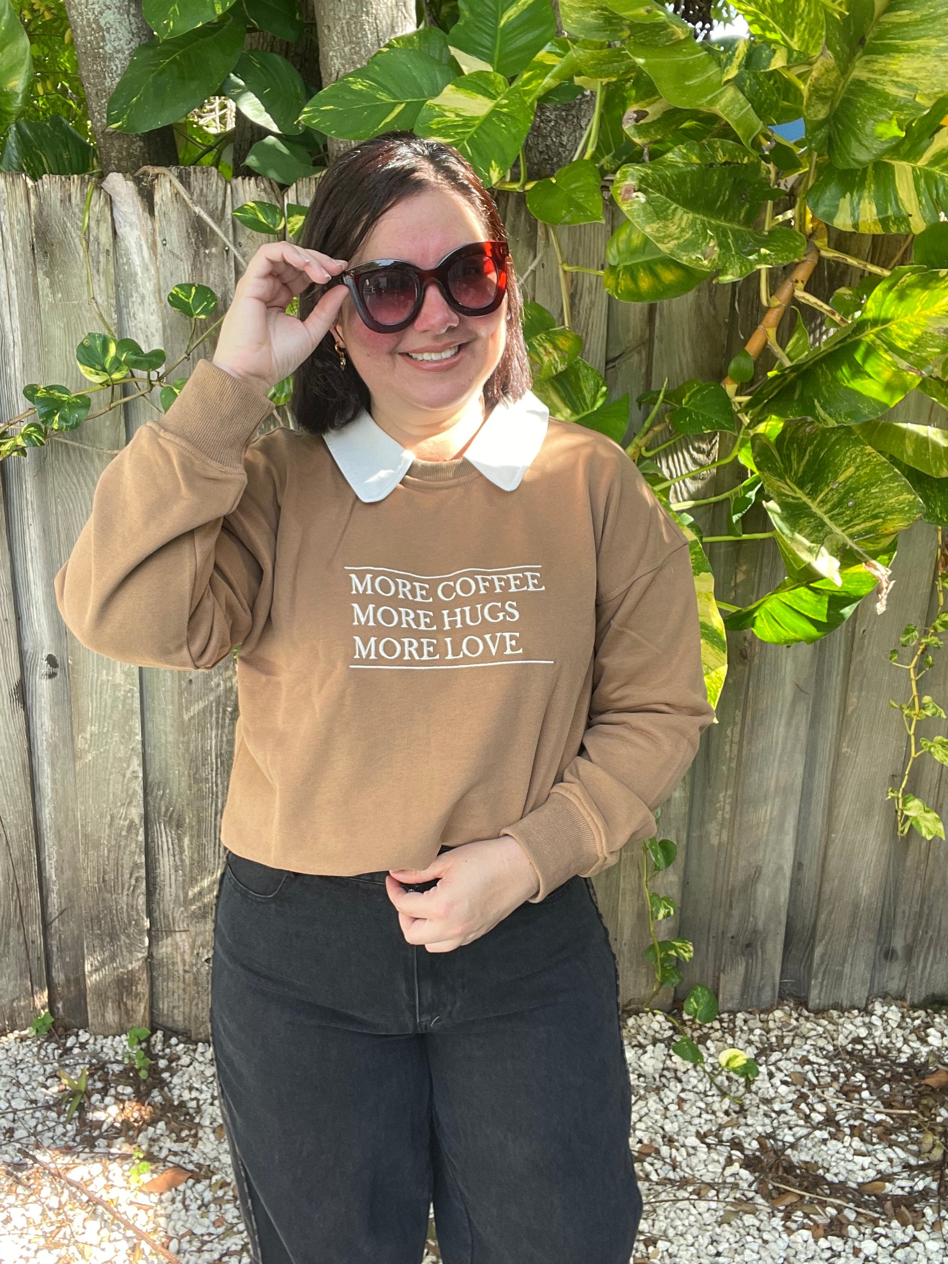 More Coffee, More Hugs, More Love Collared Sweatshirt