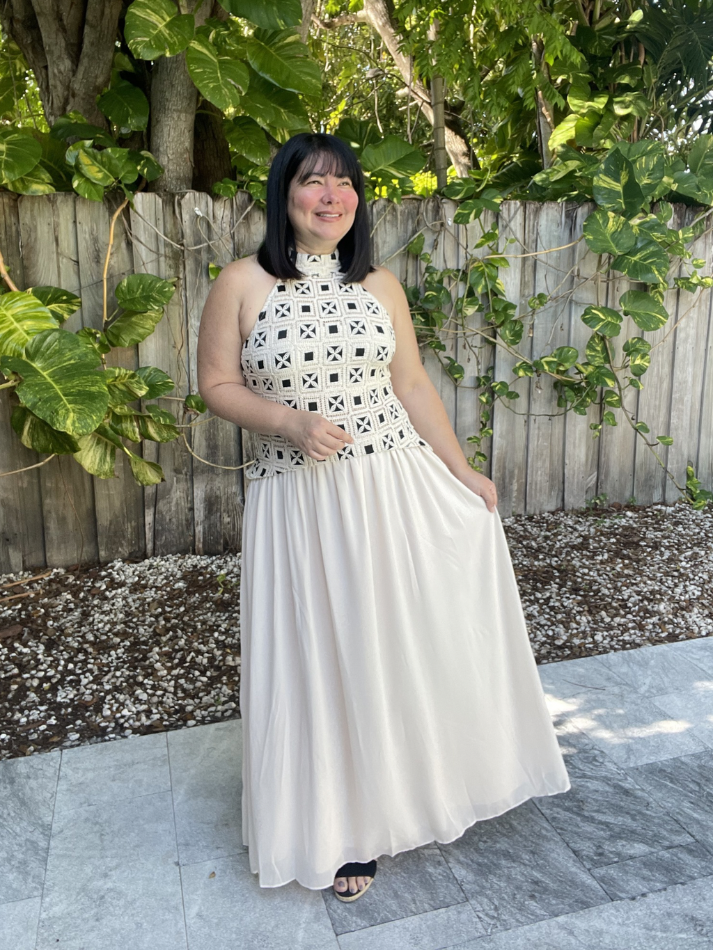 Katiria Contrast Crochet Maxi Dress