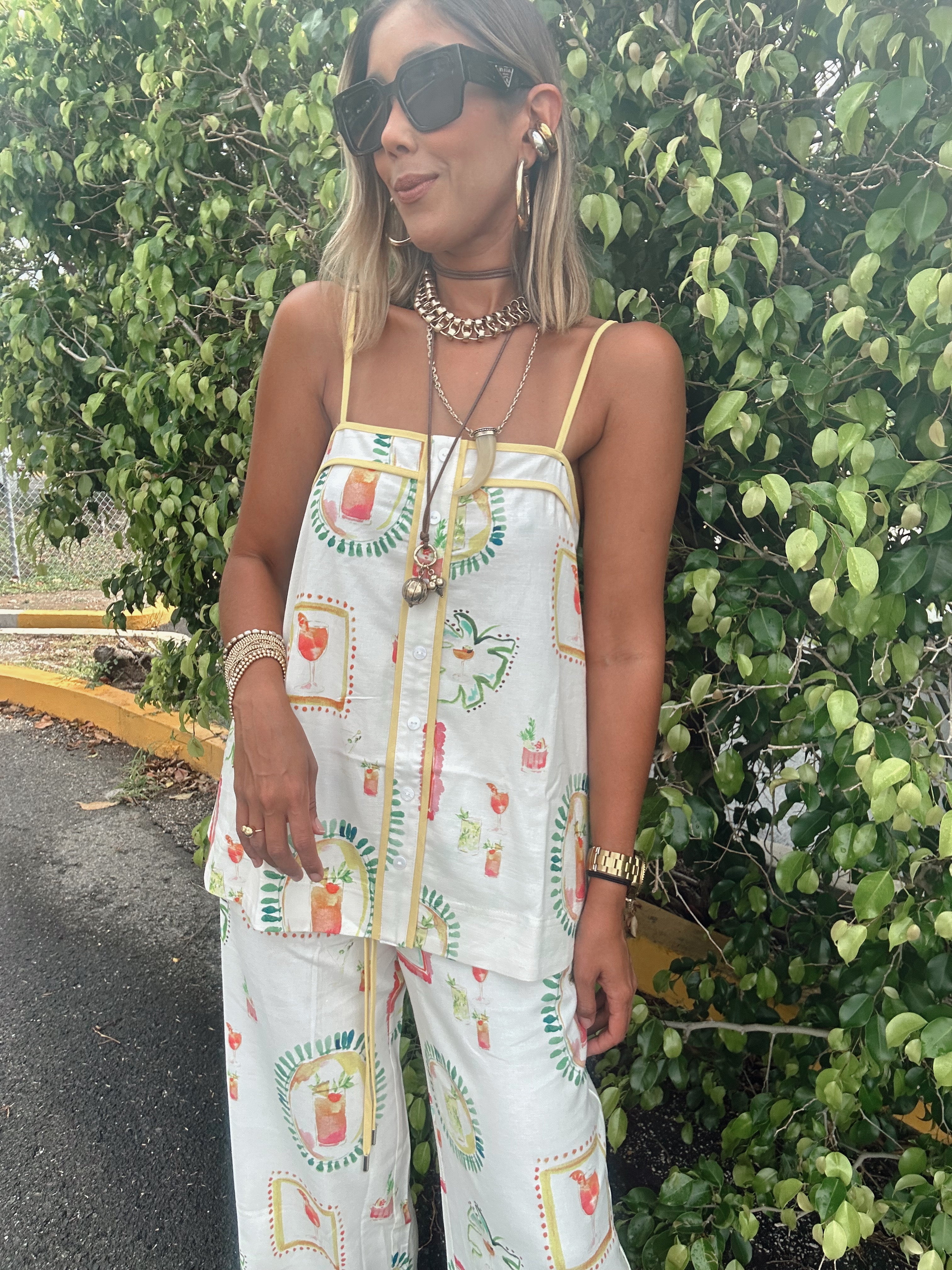 Happy Hour Print Contrast Binding Top