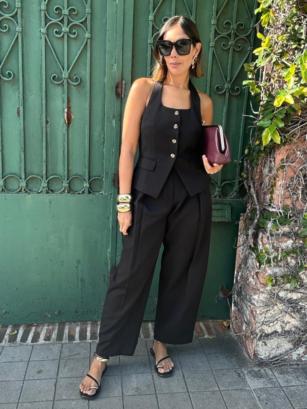 Catalina Halter Neck Tailored Top And Pleated Pants Set
