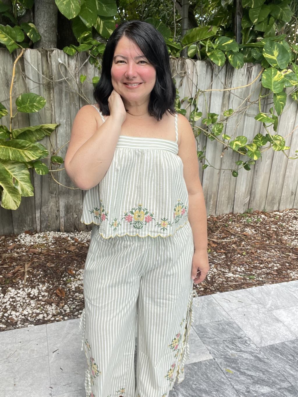 Bloomline Embroidered Stripe Top and Pants Set