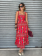 Sofia Red Floral Print Maxi Dress