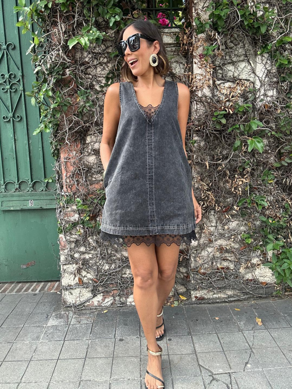 The Story of Denim and Lace Mini Dress