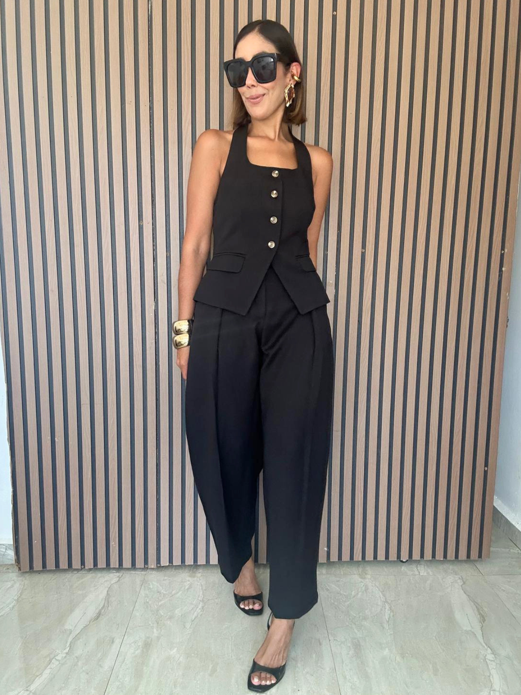 Catalina Halter Neck Tailored Top And Pleated Pants Set