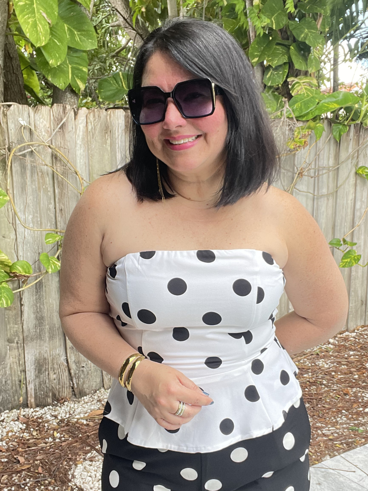 Sara Polka Dot Peplum Strapless Top