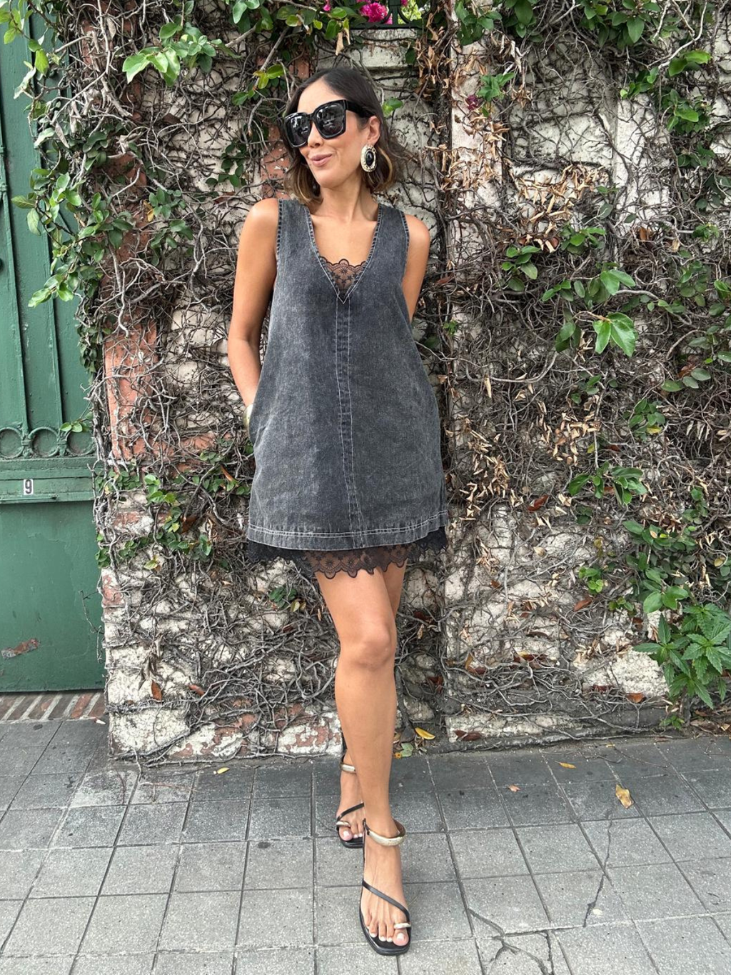 The Story of Denim and Lace Mini Dress