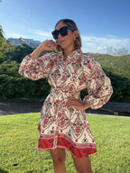 Celia Belted Paisley Mini Dress