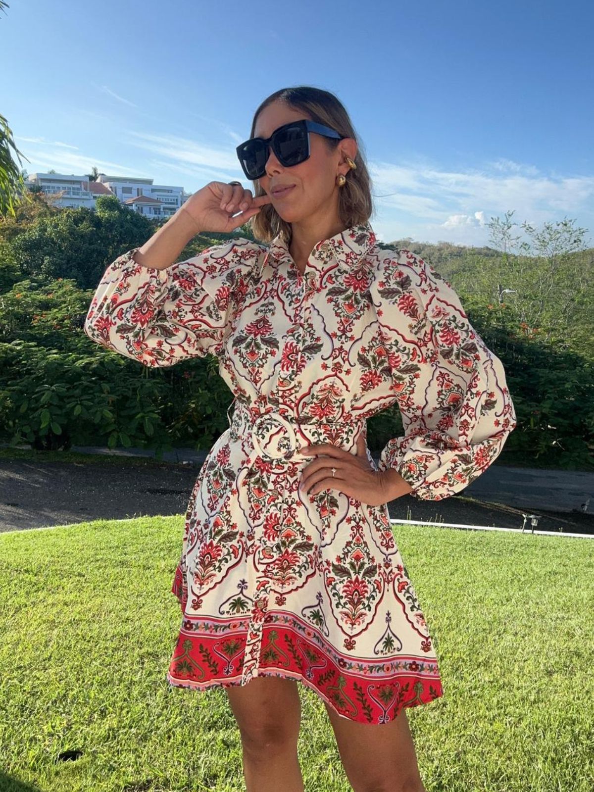 Celia Belted Paisley Mini Dress