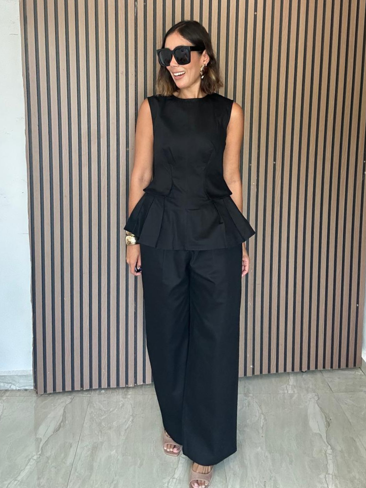 The Room Noticed Peplum Top and Straight Pants Set