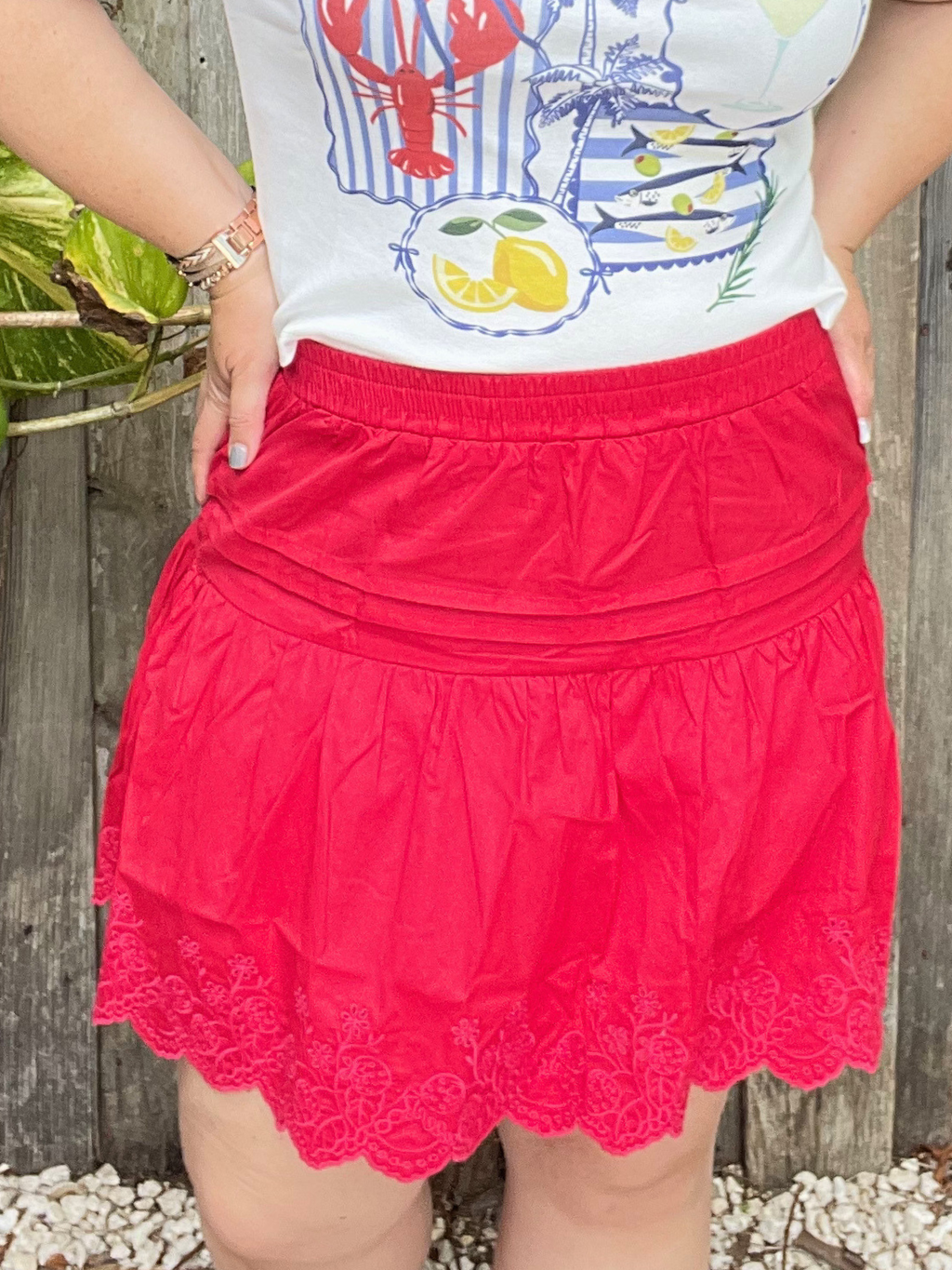 Sassy Scarlet Eyelet Hem Mini Skirt