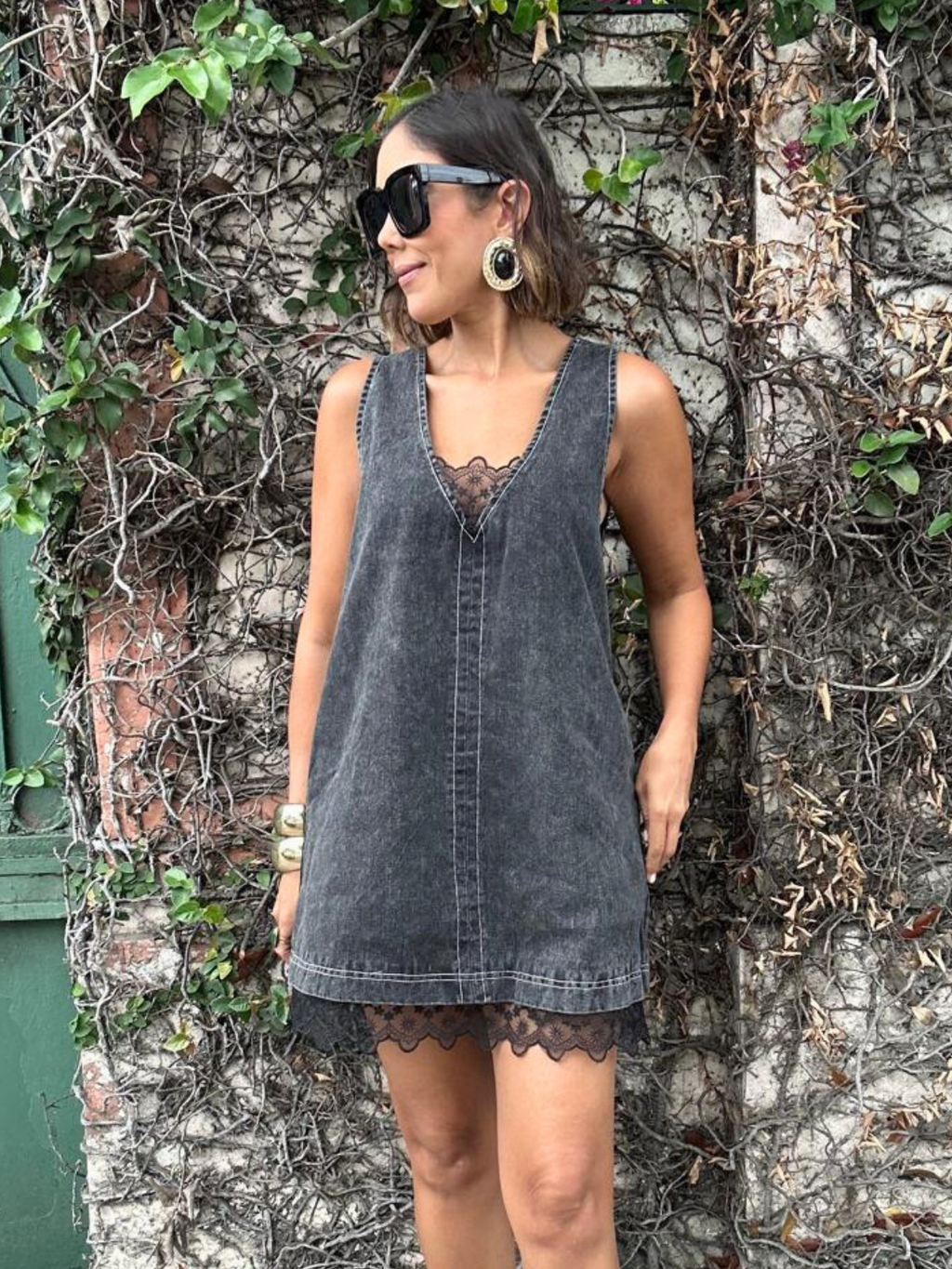 The Story of Denim and Lace Mini Dress