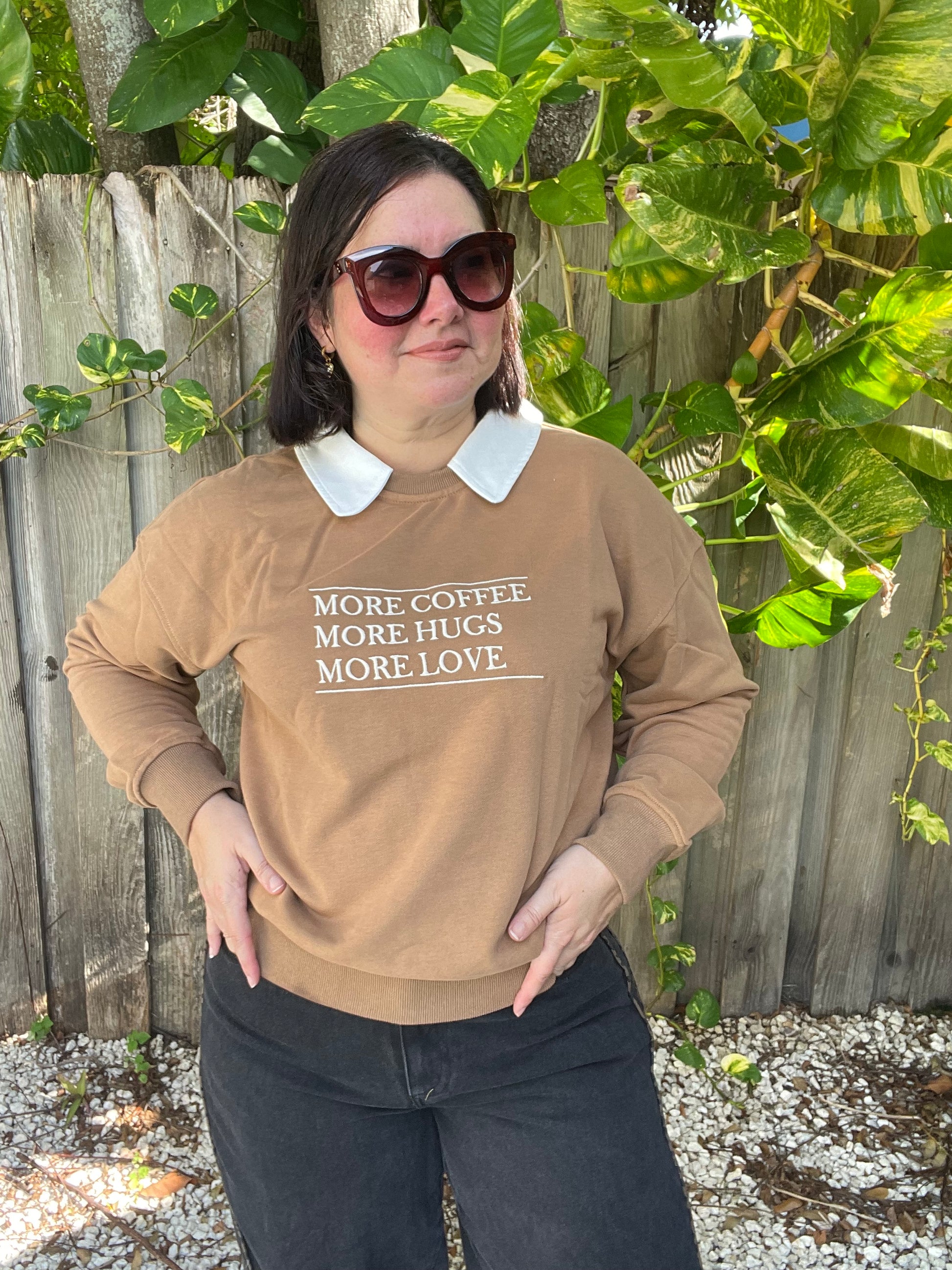 More Coffee, More Hugs, More Love Collared Sweatshirt
