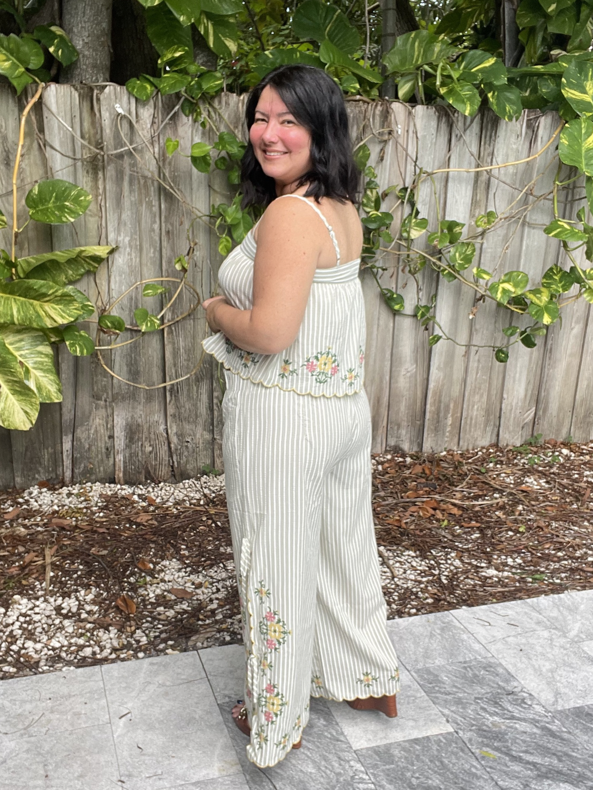 Bloomline Embroidered Stripe Top and Pants Set
