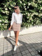 High-Waisted Houndstooth Pattern Mini Skirt