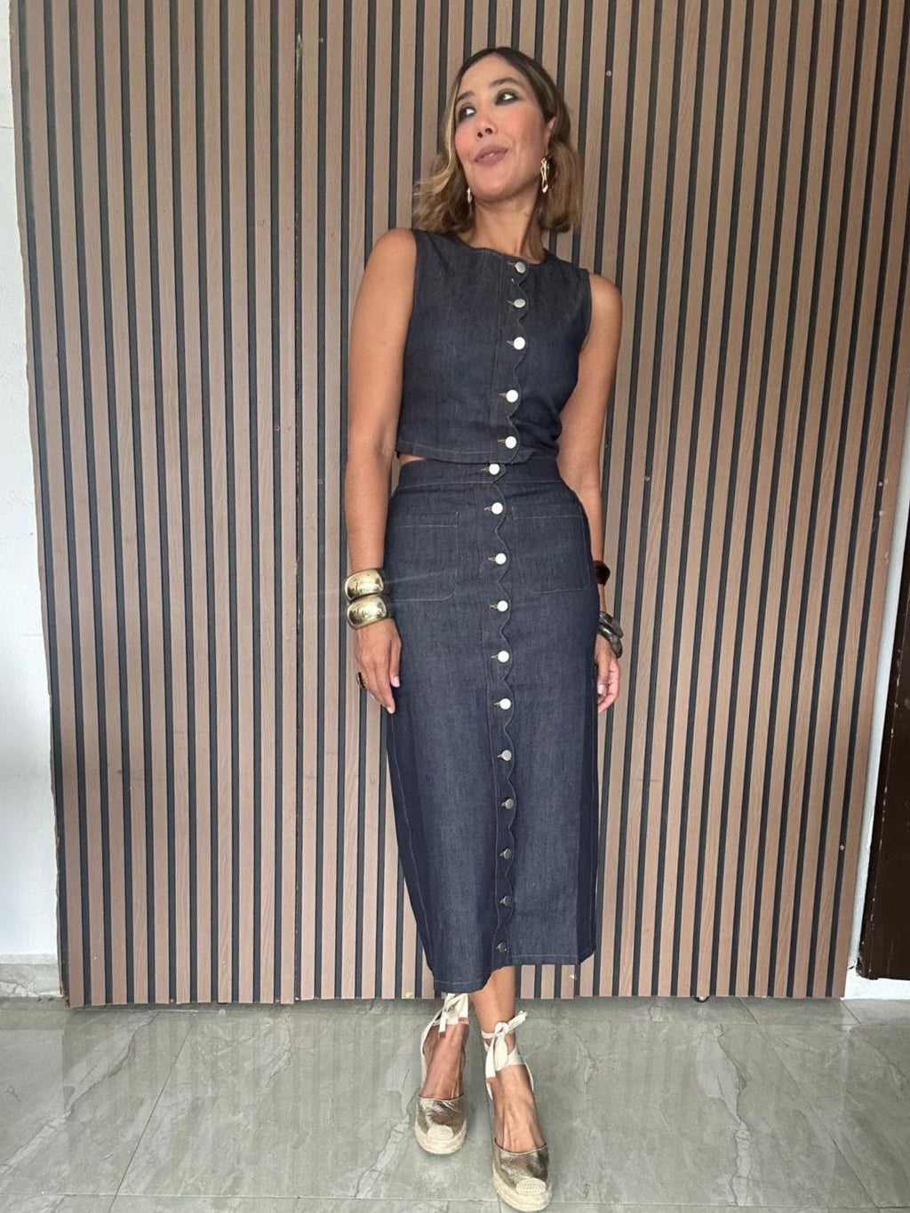 The Indigo Blue Hour Denim Vest and Skirt Set