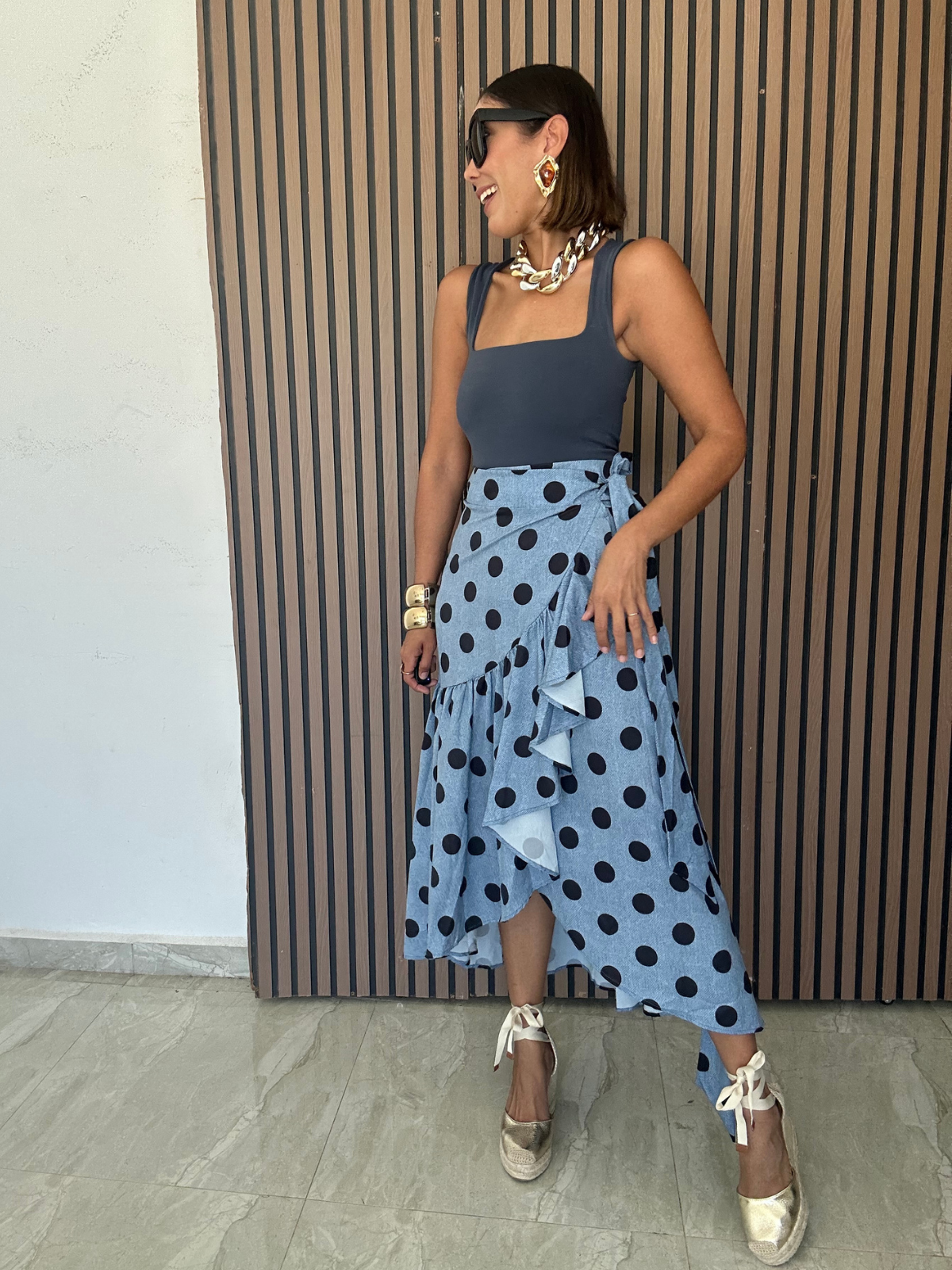 Passion Polkadot Wrap Around Midi Skirt
