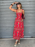 Sofia Red Floral Print Maxi Dress