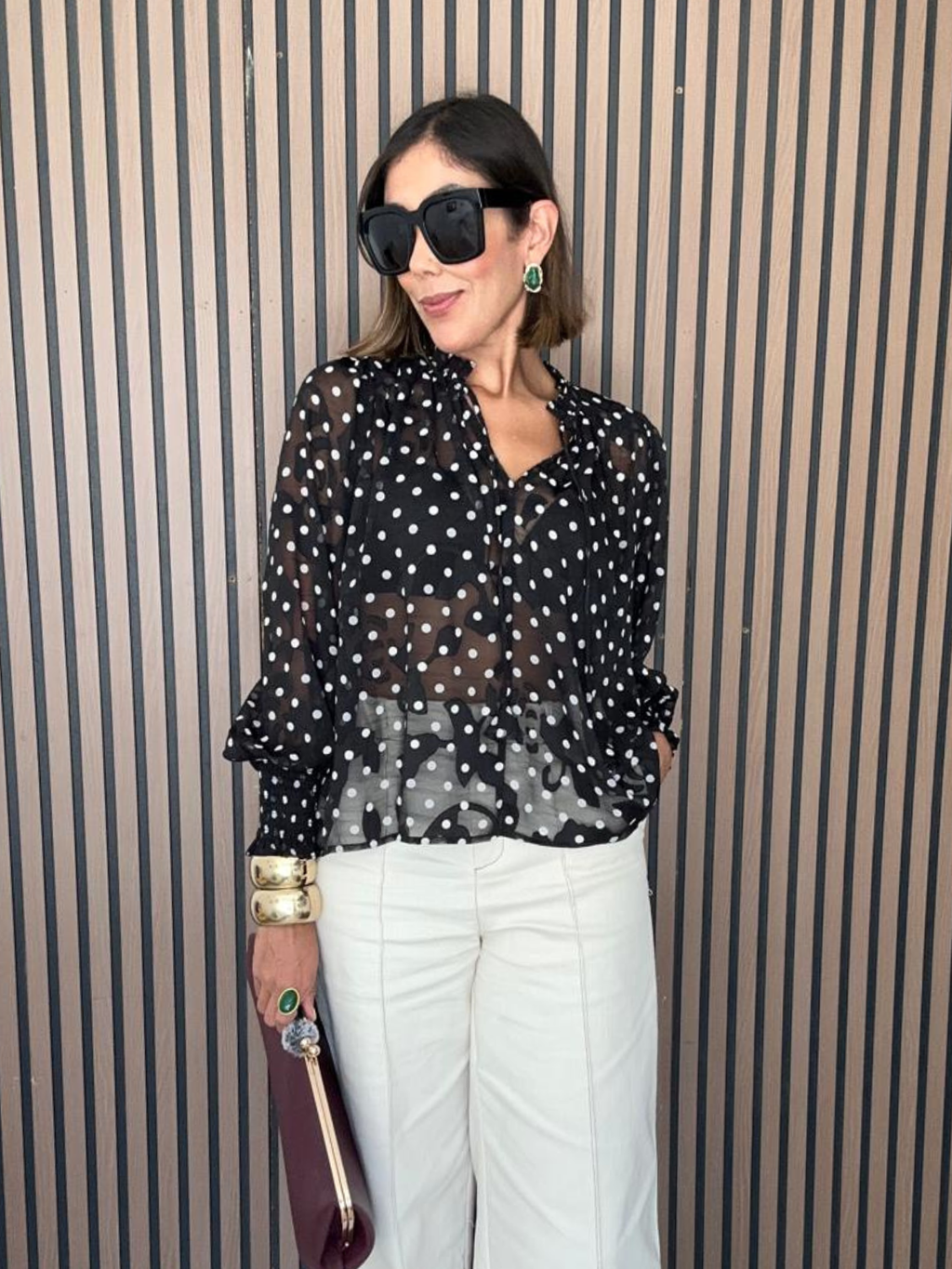 Properly Trendy Polka Chiffon Blouse