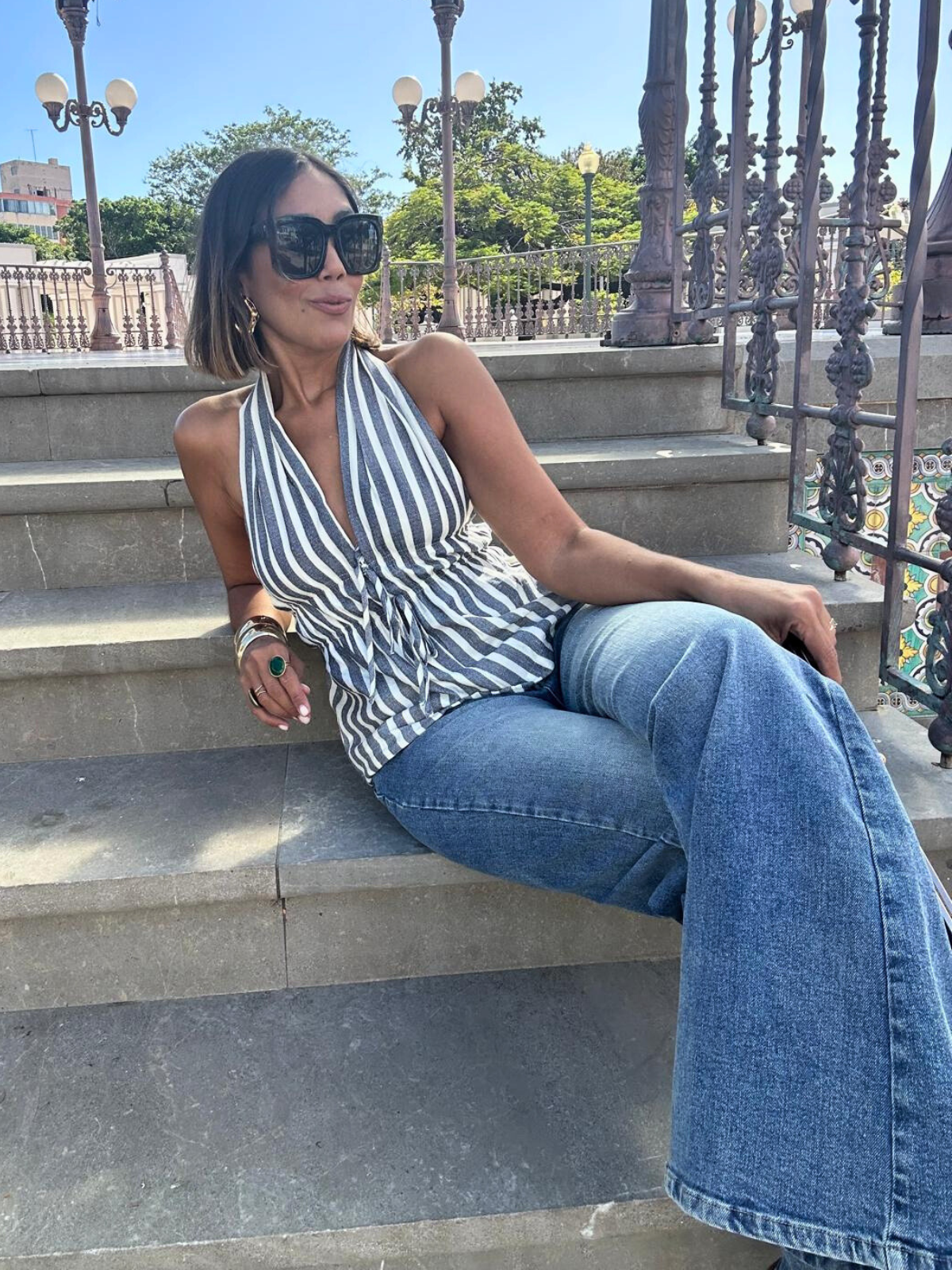 Saltwater Stripe Halter Neck Shirred Top