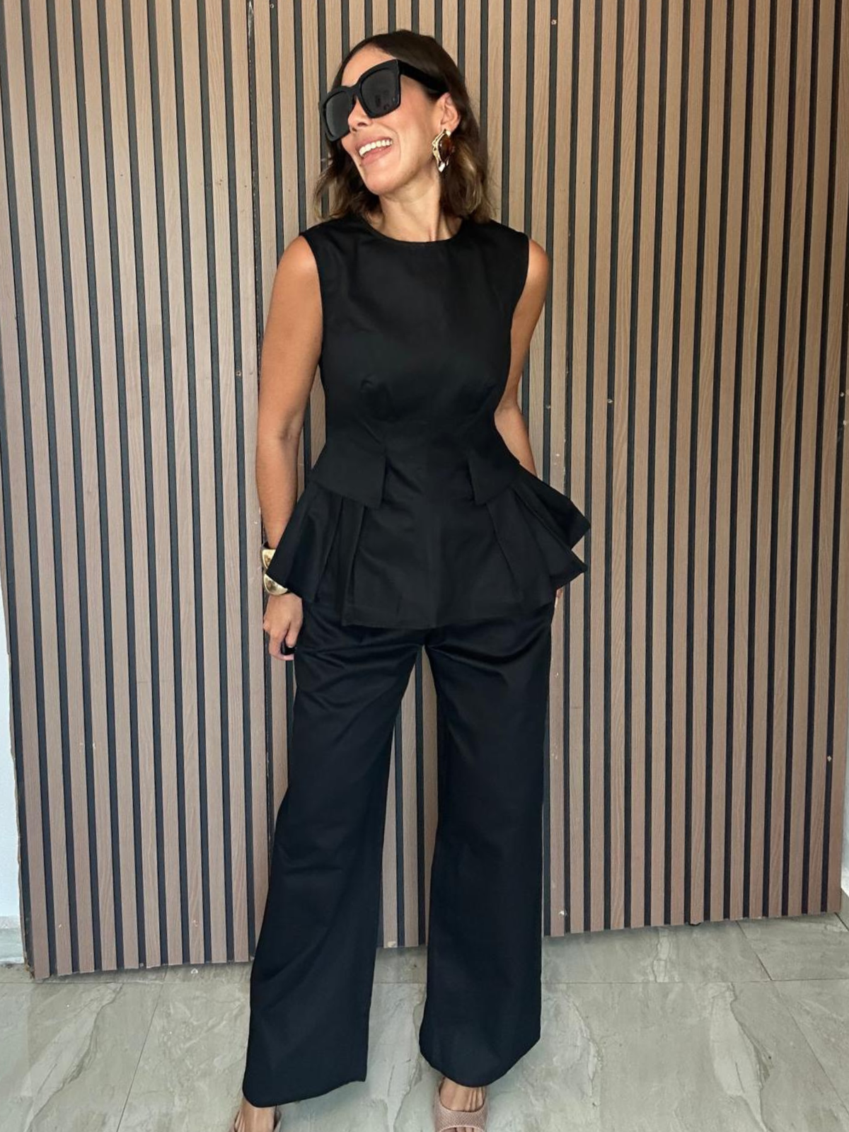 The Room Noticed Peplum Top and Straight Pants Set