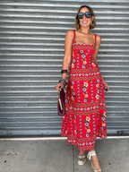 Sofia Red Floral Print Maxi Dress