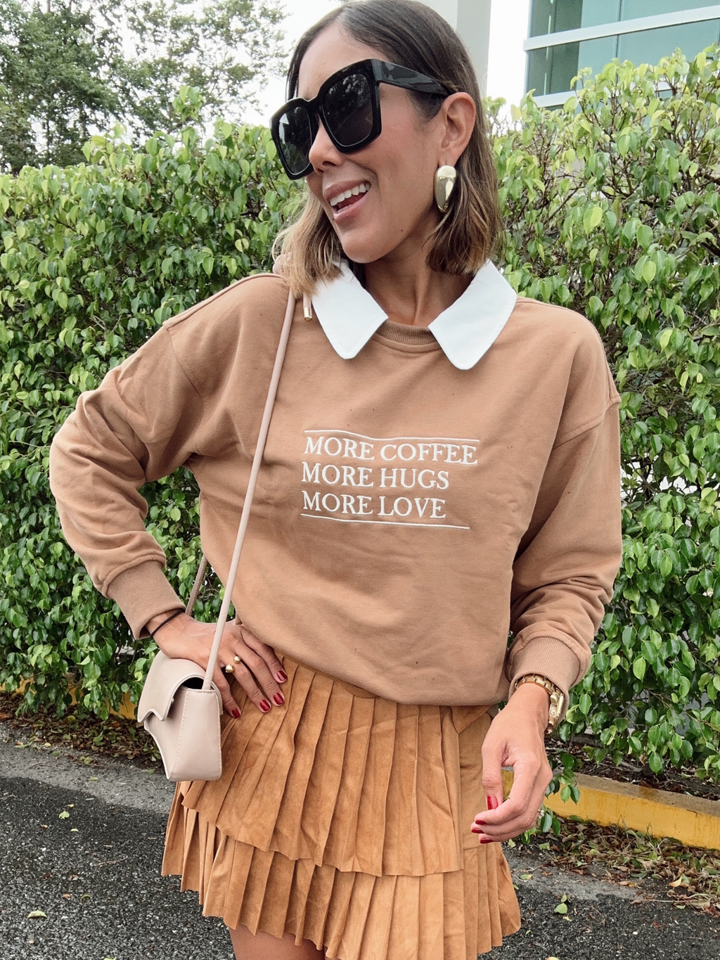 More Coffee, More Hugs, More Love Collared Sweatshirt