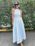 Camelia Eyelet Lace Halter Maxi Dress