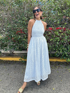 Camelia Eyelet Lace Halter Maxi Dress