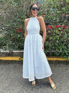 Camelia Eyelet Lace Halter Maxi Dress