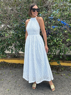 Camelia Eyelet Lace Halter Maxi Dress