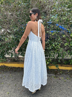Camelia Eyelet Lace Halter Maxi Dress
