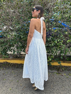 Camelia Eyelet Lace Halter Maxi Dress