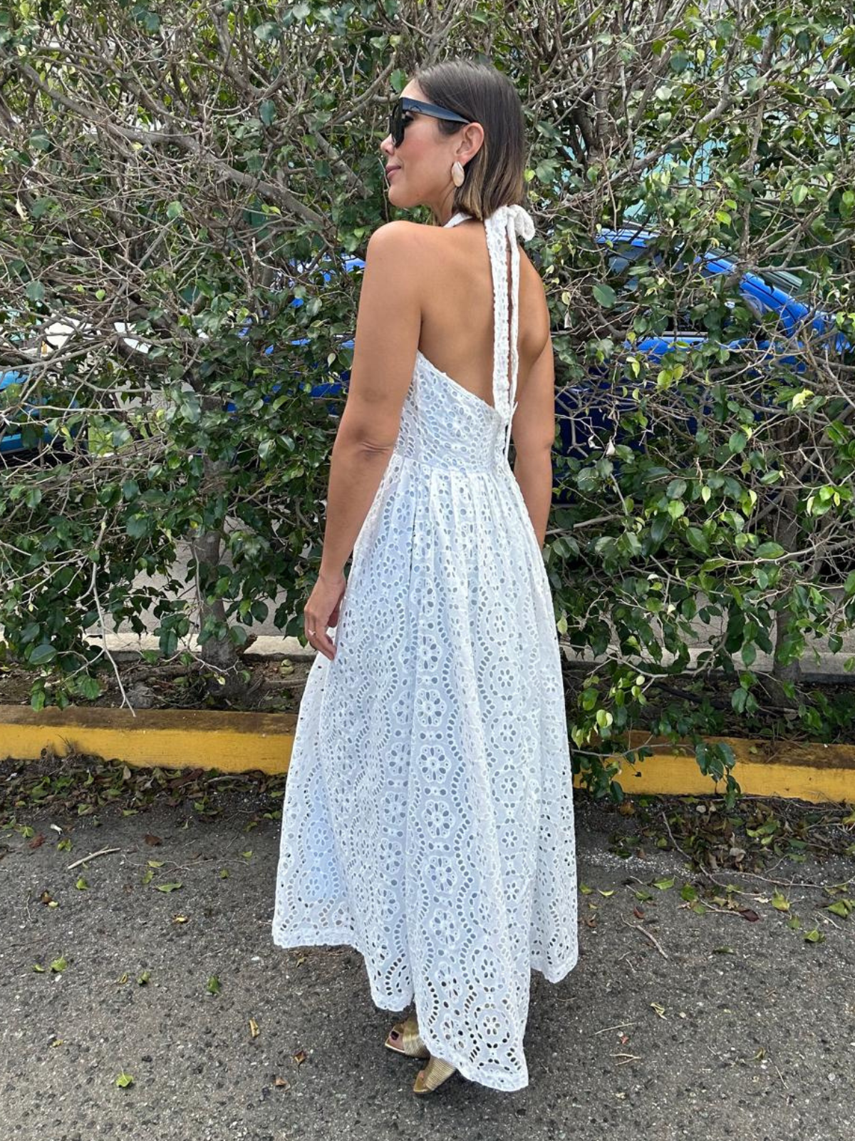 Camelia Eyelet Lace Halter Maxi Dress