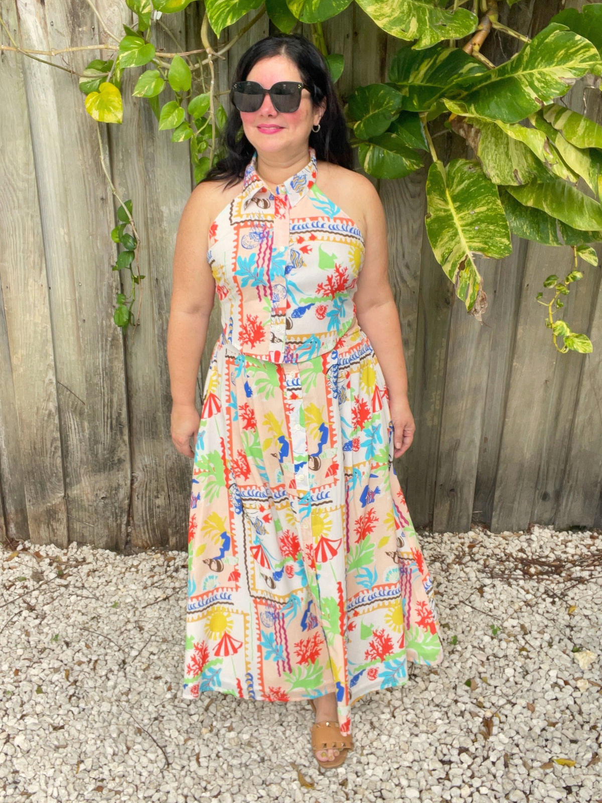 Beachy Coastal Halter Top & Midi Skirt Set