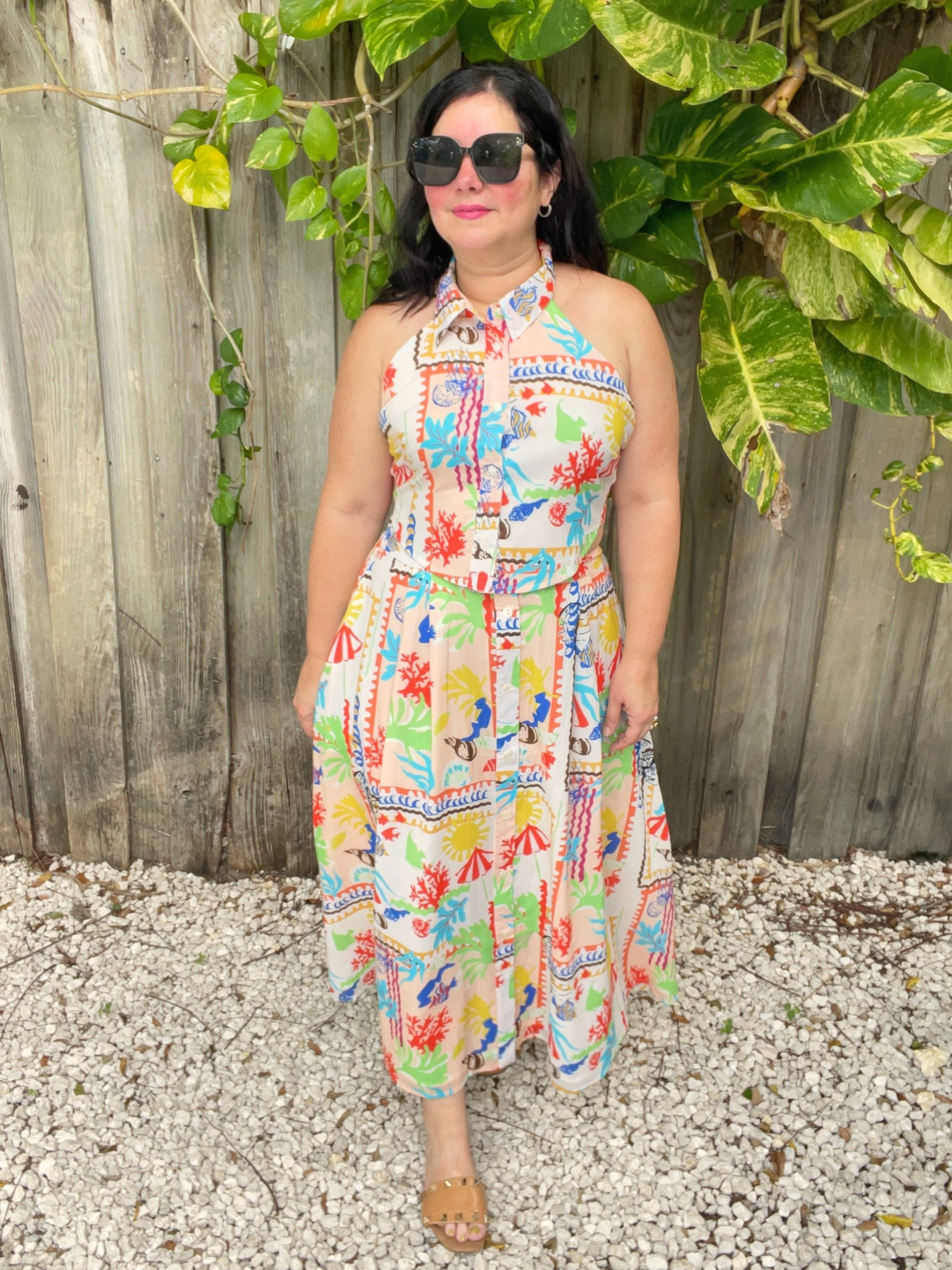 Beachy Coastal Halter Top & Midi Skirt Set