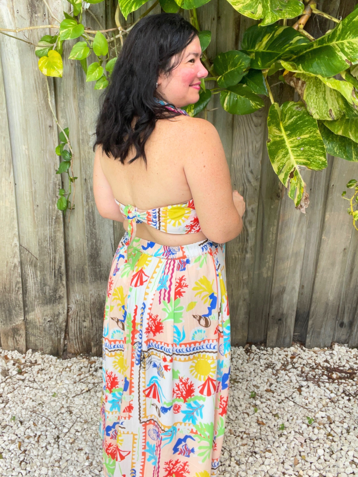 Beachy Coastal Halter Top & Midi Skirt Set