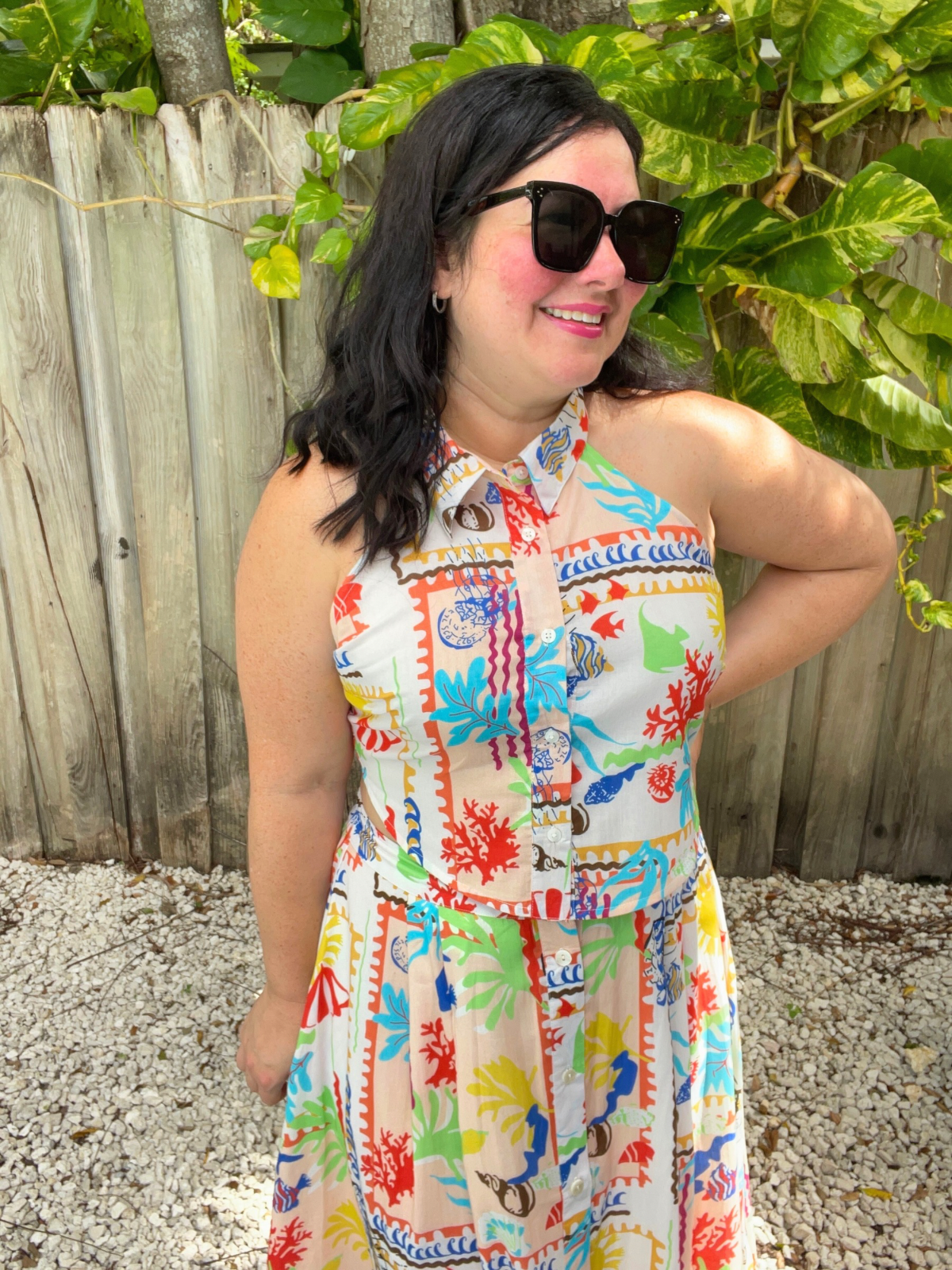 Beachy Coastal Halter Top & Midi Skirt Set