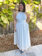 Camelia Eyelet Lace Halter Maxi Dress