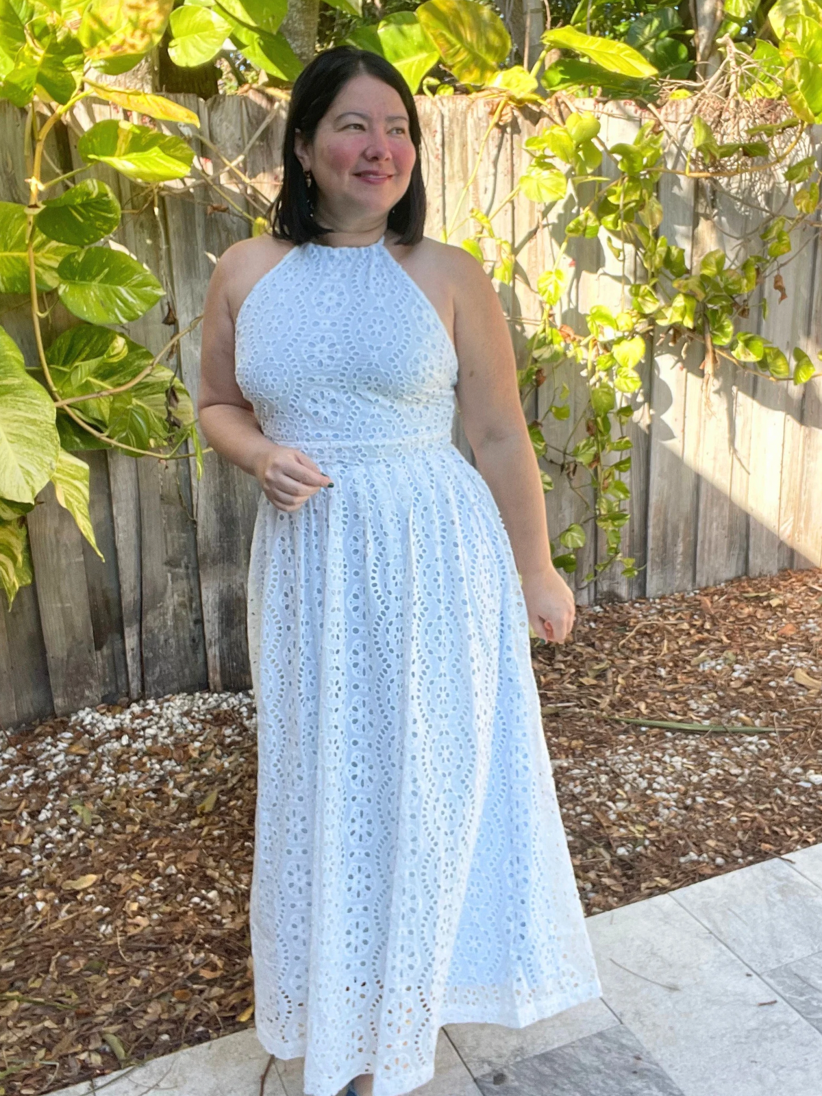 Camelia Eyelet Lace Halter Maxi Dress