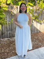 Camelia Eyelet Lace Halter Maxi Dress