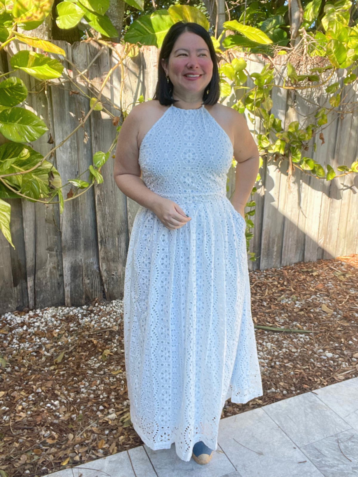 Camelia Eyelet Lace Halter Maxi Dress